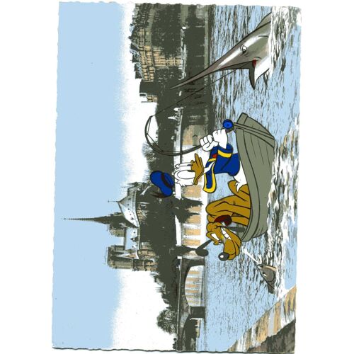 Carte Postale Humoristique Avec Donald Et Pluto À La Pêche Dans La Seine