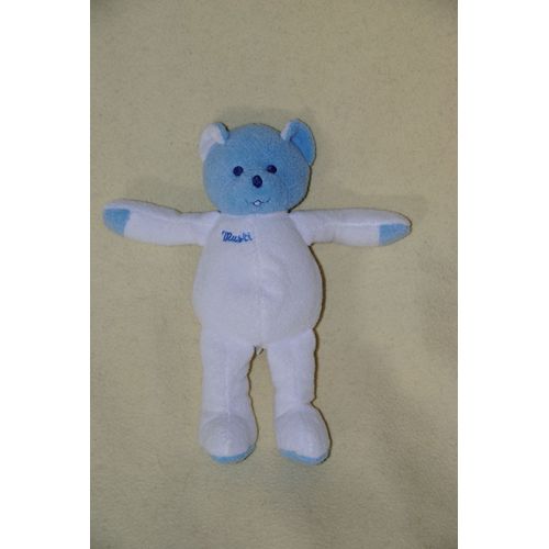 Doudou Musti Mustela Ours Tête Bleu Corps Blanc