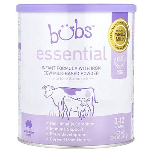 Aussie Bubs, Essential, Formule Pour Nourrissons Avec Du Fer En Poudre À Base De Lait De Vache, 0-12 Mois, 567 G