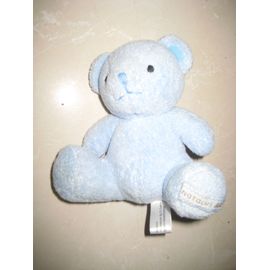Doudou Peluche Ours Ourson Bleu Assis Natalys 13 Cm