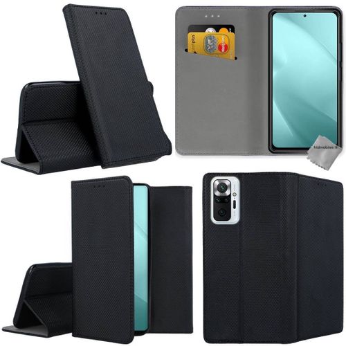 Housse Etui Coque Pochette Portefeuille Pour Xiaomi Redmi Note 10 Pro + Verre Trempe - Noir Magnet