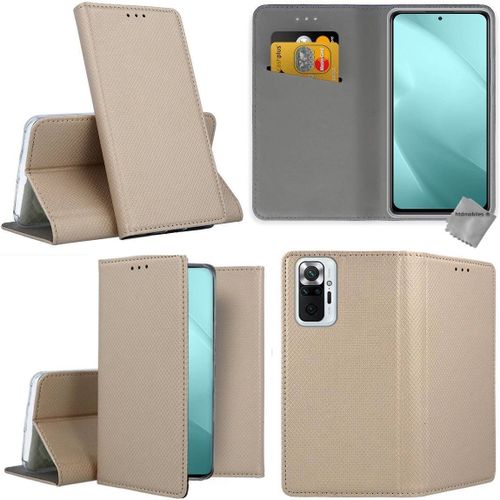 Housse Etui Coque Pochette Portefeuille Pour Xiaomi Redmi Note 10 Pro + Film Ecran - Or Magnet