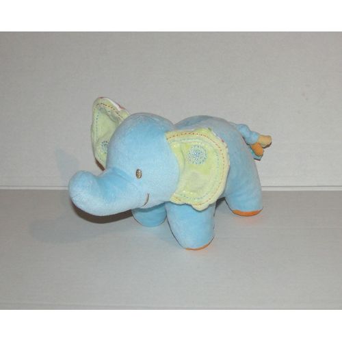 Doudou Elephant Bleu Oreilles Vertes Et Multicolores Bébéreve Casino