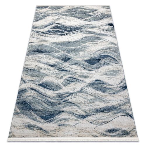 80x150 Cm Tapis Moderne Distin 0849a Bleu Marine / Bleu / Blanc - Vagues, Vintage, Franges
