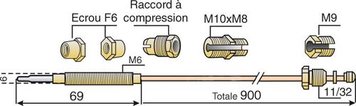 Thermocouple - Thermocouple 6 Raccords Lg 900mm (M8 - M9 - M10 - 11/32 - F6 - Compression)