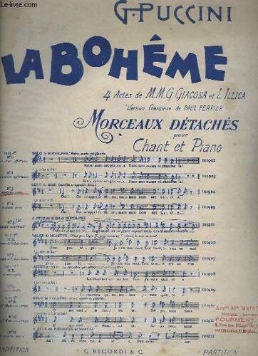 La Boheme - N°3 : Acte 1° Solo De Mimi : Oui ! On M'appelle Mimi - Piano Et Chant.