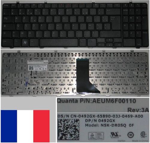 Clavier Azerty Français / French Pour DELL Inspiron 1564 Series, Noir / Black, Model: NSK-DR0SQ, AEUM6F00110, P/N: 0492GX, O492GX, 492GX