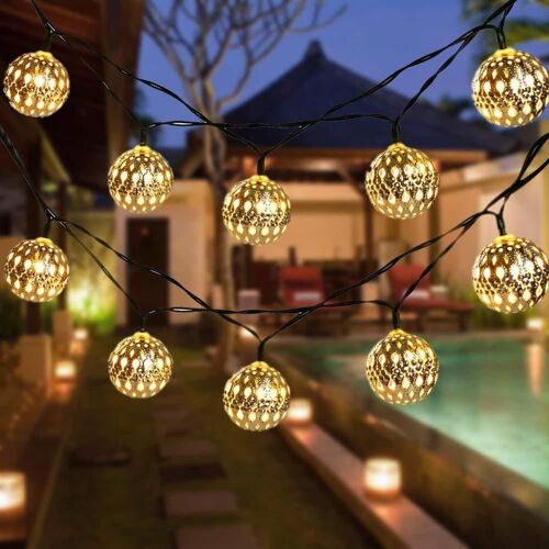Guirlande Solaire Boule Marocaine À 100/50 Led, 12m, Lanterne Étanche, Éclairage Décoratif Pour Maison, Jardin, Fête