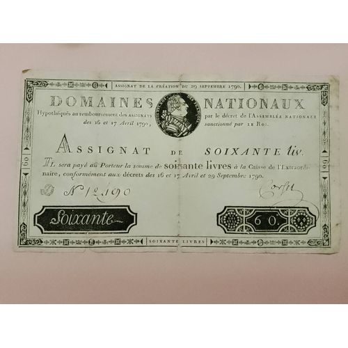 Assignat De 60 Livres Louis 16 Du 29 Septembre 1790.