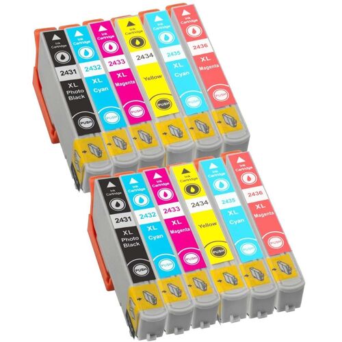 Lot de 12 Cartouches d'Encre compatible pour T 2438, T 2431, T 2432, T 2433, T 2434, T 2435, T 2436 directement applicable - Epson Expression Premium XP750, XP850