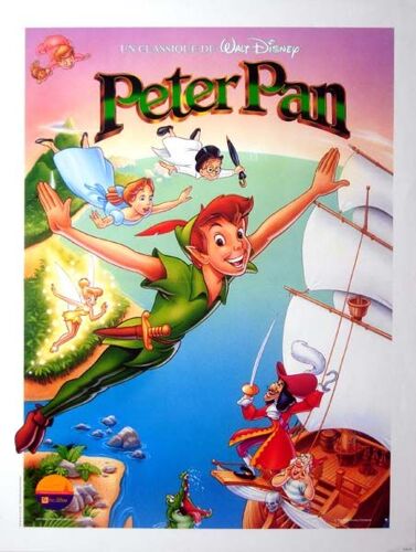Peter Pan - Wald Disney Véritable Affiche De Cinéma Pliée - Format 40x60 Cm - De Hamilton Luske, Clyde Geronimi, Wilfred Jackson Avec Bobby Driscoll, Kathryn Beaumont - 1953 Ressortie 1992