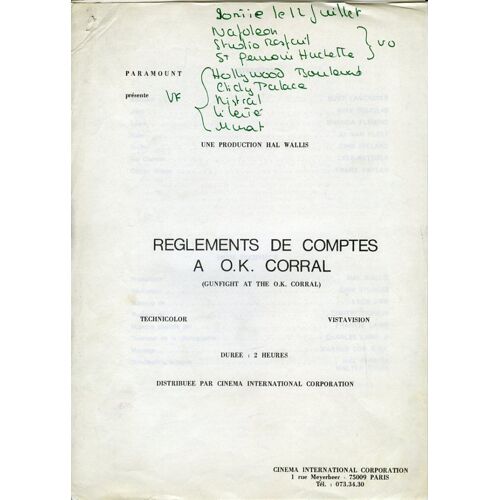 Règlements De Comptes À O.K. Corral, Dossier De Presse, John Sturges, Burt Lancaster, Kirk Douglas