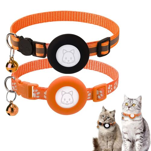 2pcs Collier Chat-Orange Collier Pour Chat Airtag Support Airtag Étanche Boucle De Sécurité,Collier Chat Anti Étranglement,Collier Chat Personnalisé