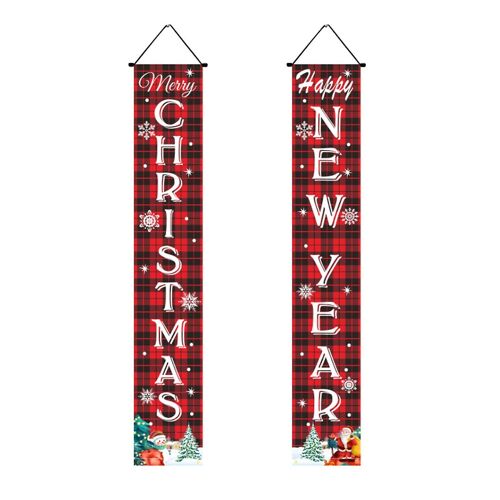 1 Pair Christmas Couplets Eye-Catching Clear Pattern Door Hanging Banner Couplets for Home Festive Decorations