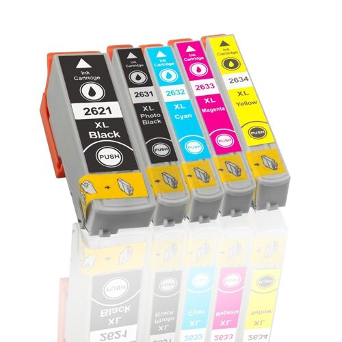 Lot de 5 Cartouches d'Encre compatible pour T 2621, T 2631, T 2632, T 2633, T 2634 directement applicable - Epson Expression Premium XP600, XP605, XP700, XP800