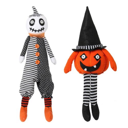 2pcs Halloween Plush Doll Pumpkin Devil Stuffed Doll Ornament Handmade Scary Goblin Ghost Decorations For Holiday Tabletop Decor