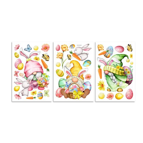 3Pcs Window Sticker Easter Gnome Pattern Window Clings Festive Stickers for Easter Holiday Decoration