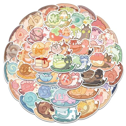 50Pcs Cartoon Snail Stickers Various Waterproof Sun-resistant PVC Adhesive Cute Decals Vinyl Art Removable DIY Phone Laptop Tablet Notebook Children S