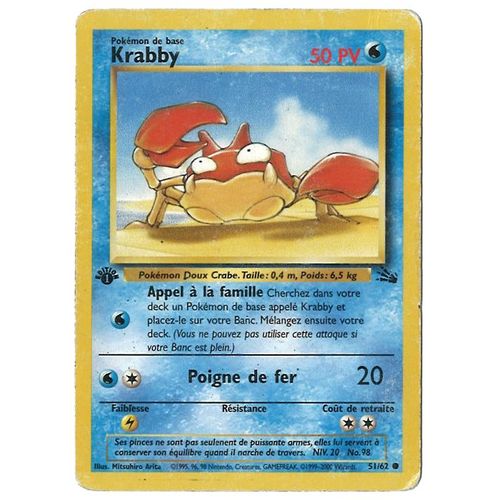 Carte Pokémon - Krabby 51/62 - Fossile Edition 1 Fr