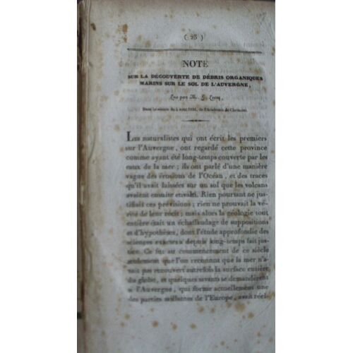 Sur La Découverte De Débris Organiques Marins Sur Le Sol De L'auvergne. Lecoq - Séance Du 4 Août 1836 - Académie De Clermont