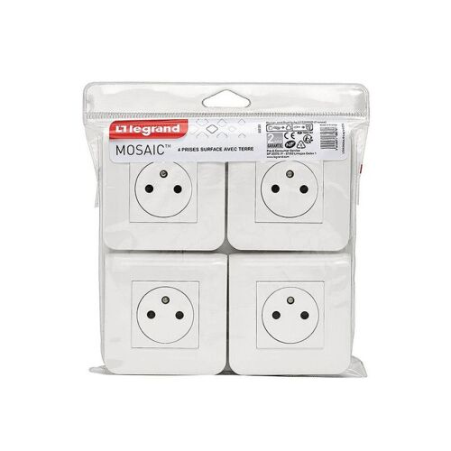 Lot de 4 prises de courant Surface Mosaic blanc complet avec plaque LEGRAND