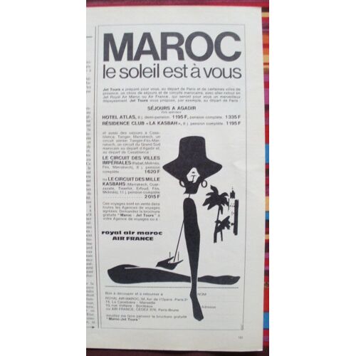 Publicité Ancienne (Octobre 1970) Pour Le Tourisme Au Maroc Avec Jet Tours, Air France Et Air Maroc (34 Avenue De L'opéra À Paris)