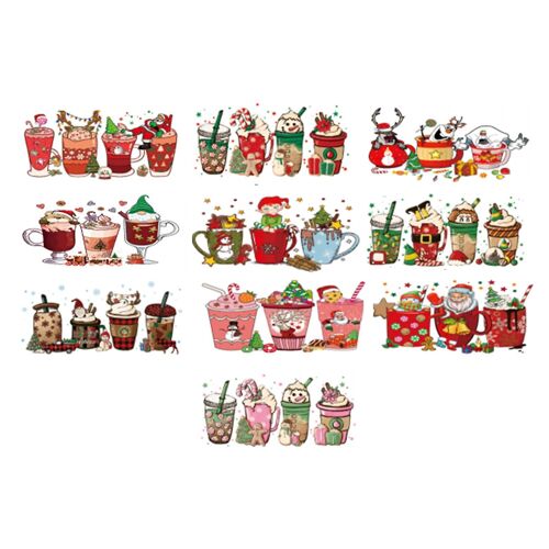 10 Sheets Uv Dtf Transfer Sticker Christmas Theme Waterproof Diy Crafts Mug 16oz Glass Cup Wrap Rub On Transfer Decal Label Kit