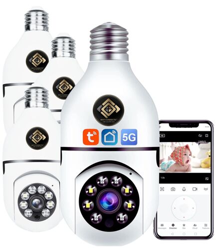 4x Camera Ampoule WiFi 360 TUYA SMART LIFE - HD 2MP - Vision Nocturne PTZ 360° - Détection de Mouvement