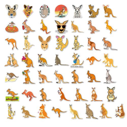 50pcs/set Kangaroo Sticker Waterproof Self-adhesive Scrapbook Laptop Cartoon Sticker Craft Supplies Kaesi