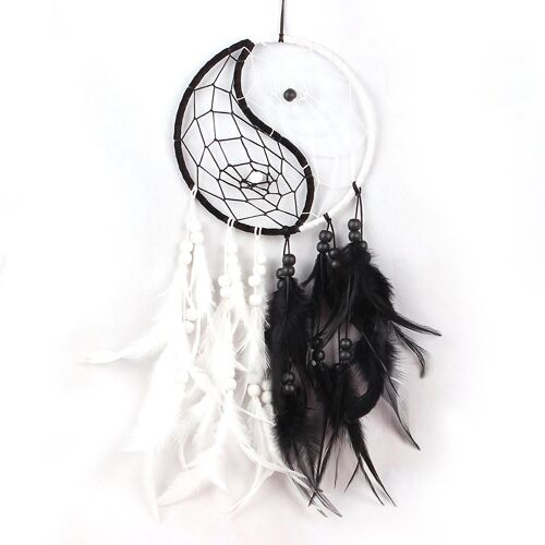 Dream Catcher Black White Feather Wooden Beads Chinese Tai Chi Dream Catcher For Home Wall Decoration Kaesi