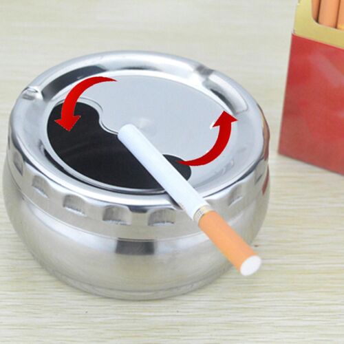 Rotatable Lid Ash Storage Tray Shockproof Stainless Steel Smooth Surface Ash Tray For Table Kaesi