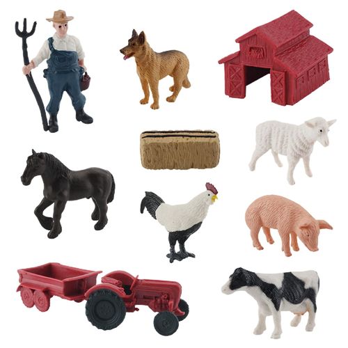 1 Set Farm Animal Figurines Mignon Plastique Miniature Figurine Pretend Toys Scène Accessoires Jouet Éducatif Modèle Solide Simulation Bovin Mouton Chien Canard Chic
