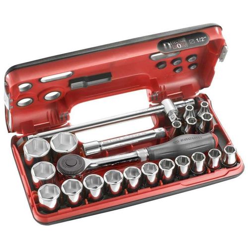 Coffret de clé à cliquet manche rotatif DBOX FACOM S.360DBOX4PB avec douilles 1/2'' 6 pans (22 pièces)