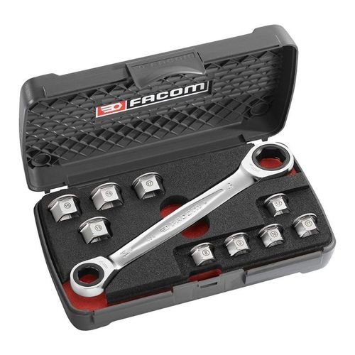 Jeu de clé polygonale à cliquet + 9 embouts FACOM 464.J1APB - 8 à 19mm