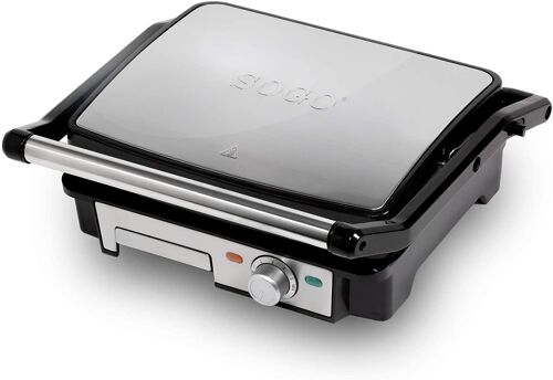 Sogo Ss-7131 Machine À Sandwich Électrique Pour Plaque De Cuisson Lisse 2000 W, Surface 28x22 Cm, Avec Plaques Antiadhésives Et Ouverture À 180 °, Couleur Argent