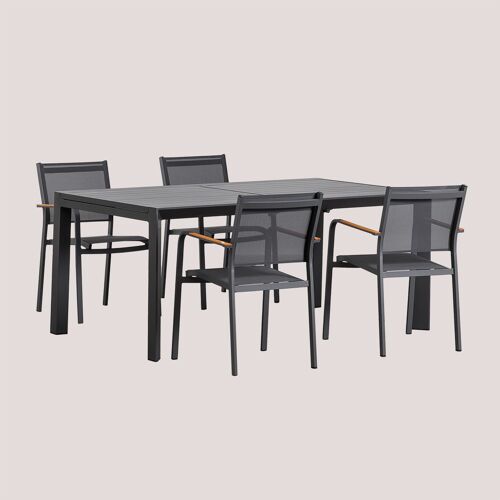 Set De Table Rectangulaire Extensible 180-240x100 Cm Starmi Et 4 Chaises De Jardin Empilables En Aluminium Archer Gris Graphite