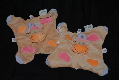 Lot 2 Doudou Vache Plat Marron Bleu Rose Orange