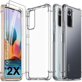 Coque Silicone Transparente + 3 Verres Trempés Pour Xiaomi Redmi Note 10 - Protection Complète