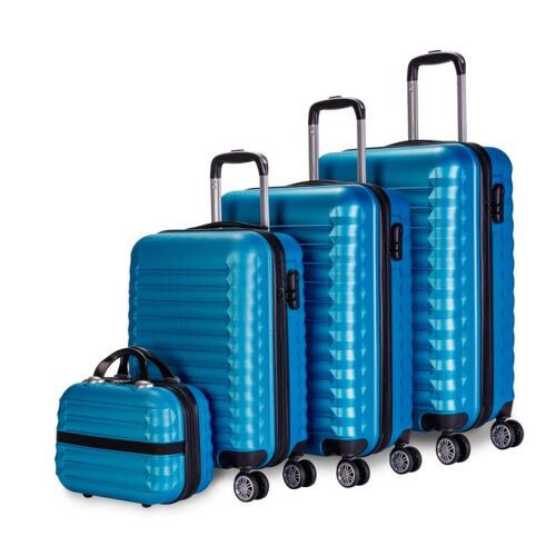 NUMADA - Lot de 4 Valises (53/63/75cm) et Trousse de Toilette ABS Couleur - Bleu