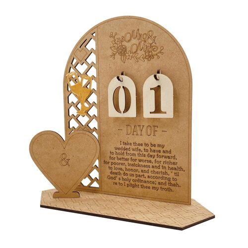 MR &amp MRS jour de mariage compte à rebours calendrier décoration nuptiale douche partie en bois calendrier de l'Avent Couples mariée à être cadeau de fiançailles