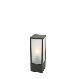 Qazqa Moderne Staande Buitenlamp Zwart Met Ribbel Glas 40 Cm Ip44 - Charlois Aluminium /Verre Noir Oblongue / Extérieur / Jardin / Luminaire / Lumiere / Éclairage E27 Max. 1 X 40 Watt