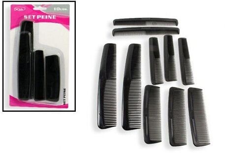 Assortiment De 10 Peignes Noirs En Plastique Homme Femme Coiffure Coiffeur 