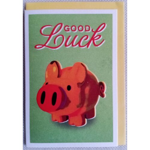 Petite Carte De Voeux + Enveloppe - Bonne Chance / Good Luck - 10,5 X 7 Cm - Cochon (Depot)