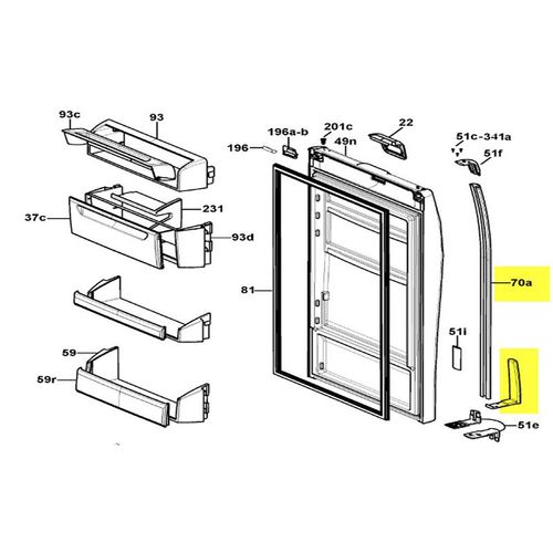 41025157. POIGNEE BASSE PORTE REFRIGERATEUR REP 70 HOOVER