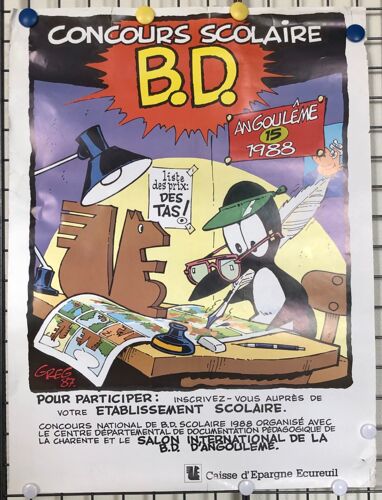 Affiche Greg Concours Scolaire Angoulème 15 1988 Caisse D'epargne, Bd, Bande Dessinée