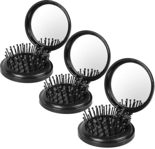 3pcs Brosse À Cheveux De Voyage Pliante Avec Miroir, Mini Peigne \\ / Brosses Humides, Cadeau Compact
