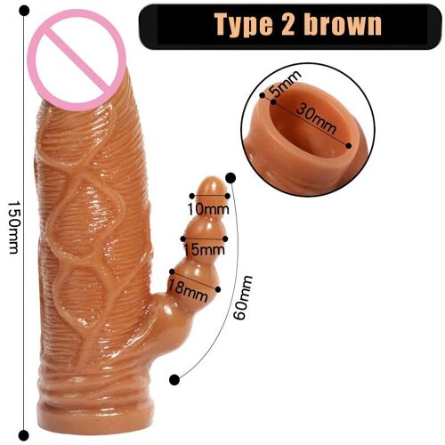 Type 2 Brun - Double Anal Pénis Extender Manchon Portable Creux Gode Pénis Préservatif Réutilisable Dick Coq Extension Agrandissement Jouets Sexuels Pour Hommes