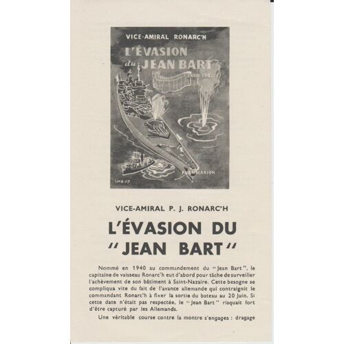 Carte Publicitaire L'évasion Du "Jean Bart" De Vice-Amiral P.J.Ronarc'h