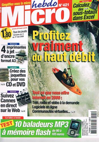 Micro Hebdo  N° 421 : Profitez Vraiment Du Haut Débit, Calculez Des Sous-Totaux Dans Excel, Créez Des Jaquettes Pour Vos Cd Et Dvd