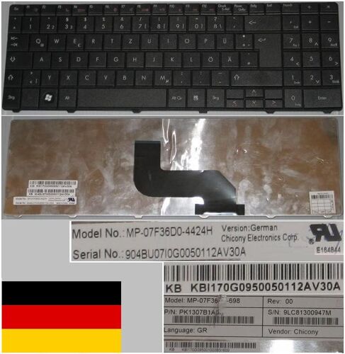 Clavier Qwertz Allemand / German Pour Gateway NV52 NV53 NV54 NV44 NV48 Series, Noir / Black, Model: MP-07F36D0-4424H, MP-07F33U4-698, P/N: 90.4BU07.I0G, KBI170G09500, PK1307B1A32